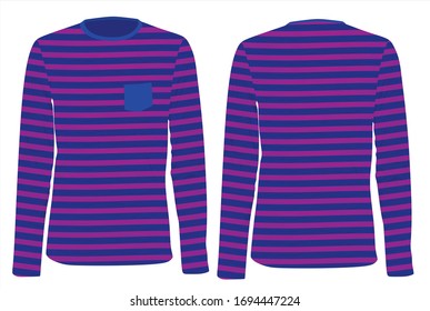 Blue and purple striped long sleeve t shirt. vector