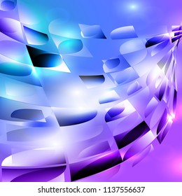 Blue purple turquoise black glowing spiral mosaic rounded corners square tiles vector background 