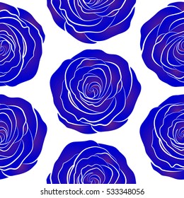 Blue and purple vector roses petals on a white background.