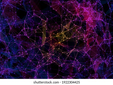 Blue and purple vibrant triangular grid in futuristic technology style on dark background