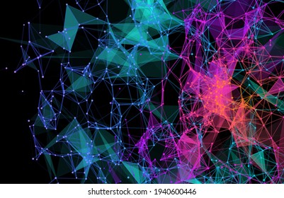 Blue and purple vibrant triangular grid in futuristic technology style on dark background