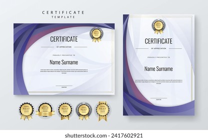 Blue and purple violet certificate design with luxury and modern certificate award design template pattern