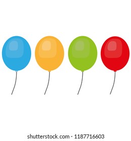 Blue, purple or violet, orange and red balloon vector illustration on transparent background. Glossy realistic baloon for Birthday party.
