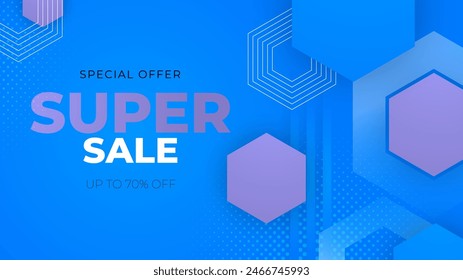 Blue and purple violet vector gradient mega super sale background. Vector super sale template design. Big sales special offer. End of season party background