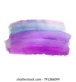 Blue, purple watercolor hand painted, colorful gradient stripes isolated on white. Abstract of fluid ink, acrylic dry brush strokes, stains, spots, geometric horizontal lines.
