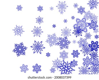 Blue and purple watercolor snowflakes on white background: hand drawn seamless pattern and textile texture. Colorful gradient snow flakes falling winter vector background in pink purple, blue, grey.
