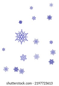 Blue and purple watercolor snowflakes on white background: hand drawn seamless pattern and textile texture. Unusual gradient snow flakes isolated flyer background.