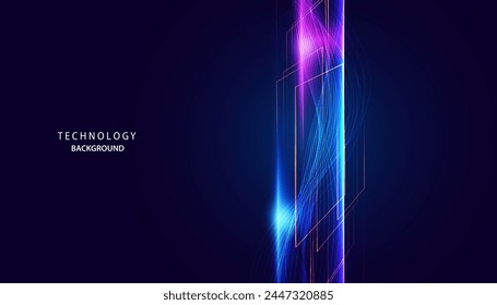 Blue and purple Wave Abstract Design with Glowing Lines and Space Texture