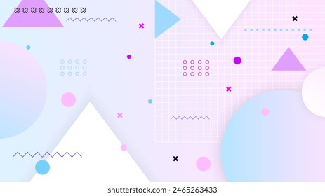 Blue purple and white modern abstract geometric background with with simple shapes circle, line, triangle, dot, use for template poster event, social media banner and digital poster