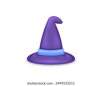 Ilustración de sombrero de bruja azul y púrpura. Accesorios o artículos. Icono o símbolo. Diseño minimalista de estilo 3D. Elementos para Halloween