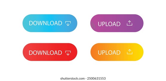Blue purple yellow download upload button icon. Upload icon. Down arrow bottom side symbol. Click here button. Save cloud icon push button for UI UX, website, mobile application.