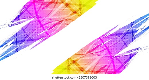 Fondo azul púrpura y amarillo del cepillo del degradado con efecto del semitono. Fondo colorido del grunge para el Anuncio de los deportes o el diseño del cartel