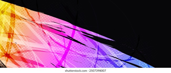 Blue Purple and Yellow Gradient Brush Background with Halftone Effect. Colorful Grunge Background for Sports Banner or Poster Design