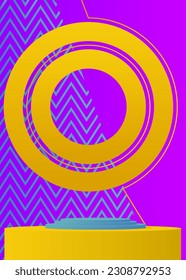 Blue, purple, yellow minimal geometric forms as pedestal podium. Stage cylinder product display. Abstract Mockup showcase for presentation.
