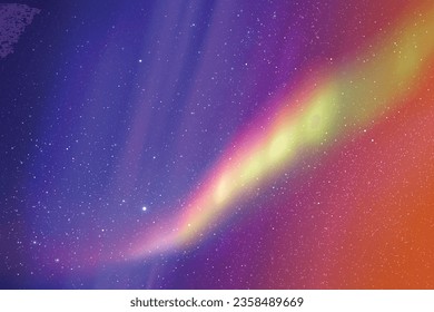 Blue purple yellow polar lights. Aurora borealis in night starry sky