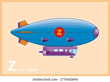 Blue and purple zeppelin children vector illustration