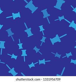 Blue Push pin icon isolated seamless pattern on blue background. Thumbtacks sign. Vector Illustration