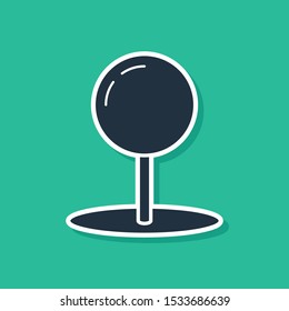 Blue Push pin icon isolated on green background. Thumbtacks sign.  Vector Illustration