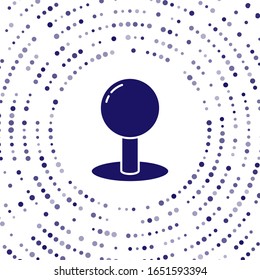 Icono de empuje azul aislado en fondo blanco. Signo de Thumbtacks. Puntos aleatorios del círculo abstracto.  Ilustración vectorial