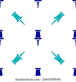 Blue Push pin icon isolated seamless pattern on white background. Thumbtacks sign.  Vector