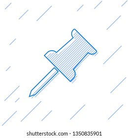 Blue Push pin line icon isolated on white background. Thumbtacks sign. Vector Illustration