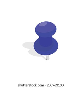 Blue push pin with shadow vector isolated. Plastic pin