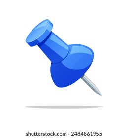 Blue push pin vector isolated on white background.