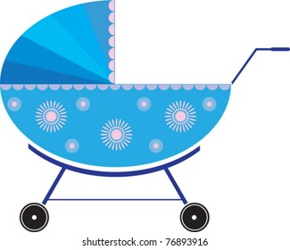 blue pushchair with designs on the sides