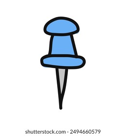 Blue pushpin. Isolated pushpin in doodle style