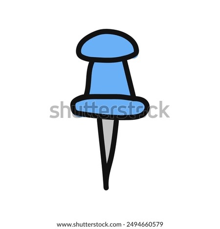 Blue pushpin. Isolated pushpin in doodle style