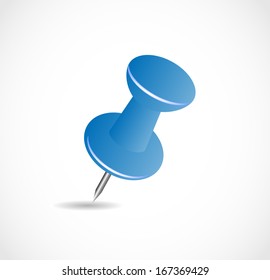 blue pushpin on a white background with shadow VECTOR