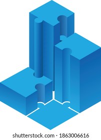Blue puzzle blocks representing ladder of success or growing graph or bar diagram in 3d. Can be used in business reports, presentations, or any other corporate graphics to show growth and succession.