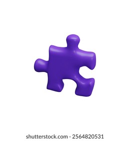 Blue puzzle piece 3D cartoon plastic style vector icon. Abstract one jigsaw detail ready for connection or disassembling. Logic game toy render isolated. Choice connection, variation attach