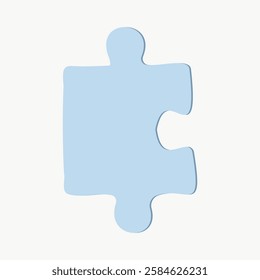 Blue puzzle piece on a white background. Simple, single puzzle piece. Minimalist design, puzzle piece illustration. Blue puzzle piece isolated, clean design. Aesthetic vector illustration.