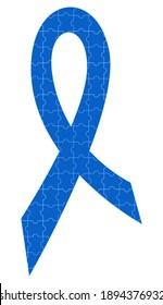 Blue puzzle ribbon. Isolated vector illustration on a white background