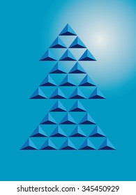Blue pyramid christmas tree - triangular graphics - vector