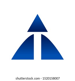 Blue Pyramid Initial T Lettermark Negative Graphic