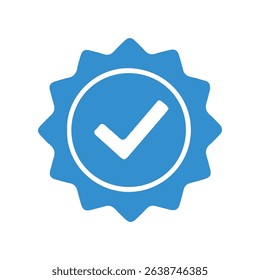 Blue Quality Badge with Check Mark – Certified Approval and Guarantee Symbol. Vector illustration eps 10