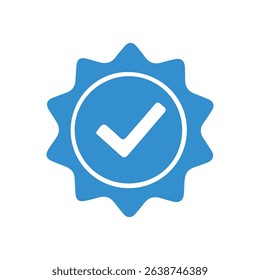 Blue Quality Badge with Check Mark – Certified Approval and Guarantee Symbol. Vector illustration eps 10