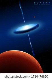 Blaue Quasar-Nebel mit Jets in den Planeten oder im Zentrum. Weltraumgrafik