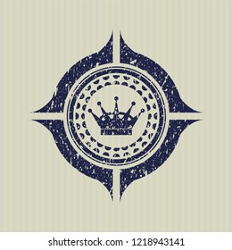 Blue queen crown icon inside distressed grunge stamp