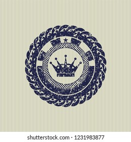 Blue queen crown icon inside distressed rubber grunge seal