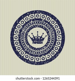 Blue queen crown icon inside distressed grunge seal