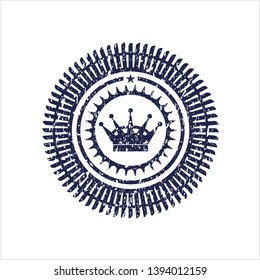 Blue queen crown icon inside distressed rubber texture