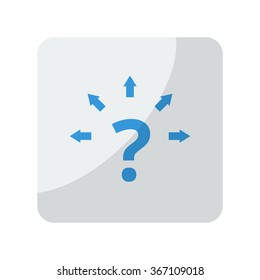 Blue Question Mark Arrows icon on grey rounded square button on white