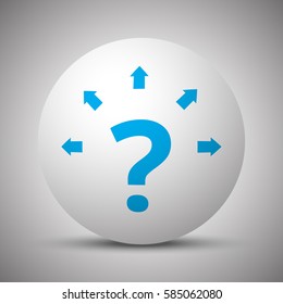 Blue Question Mark Arrows icon on white sphere