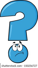 Blue Question Mark Cartoon Character Thinking