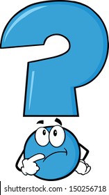 Blue Question Mark Character Thinking