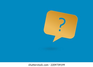 Icono de signo de interrogación azul en papel de burbuja de voz naranja, solución de respuesta faq e ilustración de soporte de información símbolo de negocio con idea gráfica problemática o concepto de ayuda