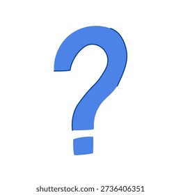 Blue question mark symbol representing confusion, problem solving, information, discovery, unknown, and thinking, isolated on a clean white background